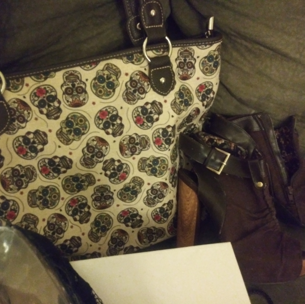 Montana West Sugar Skull Canvas Tote Bag